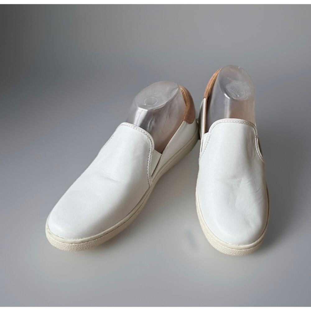 UGG White Leather Slip-On Sneakers | Suede Heel Detail | Women’s 9.5